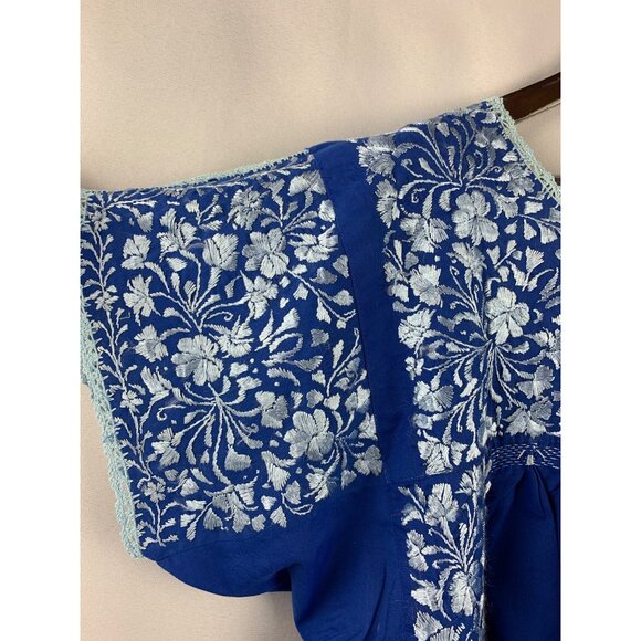 Women’s El Interior Blue Embroidered Floral Puebla Blouse Size XL - Picture 7 of 9